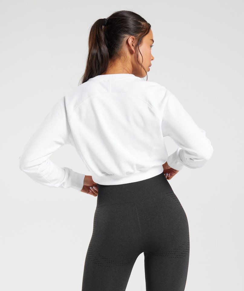 Women's Gymshark Training Cropped Sweatshirts White | NZ 7LVHNQ